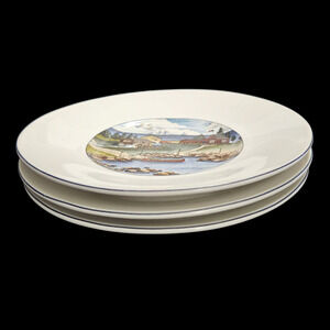 Epoch Exclusives Pioneer Bay Salad Plates Set of 3 Coastal Harbor Scene